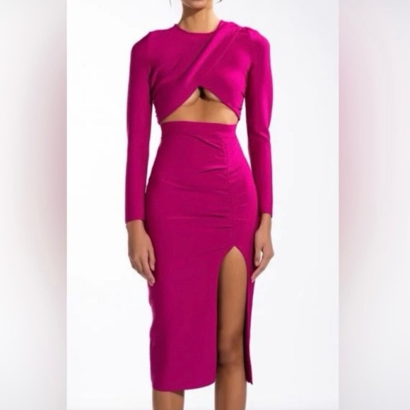 NWT AKIRA Cut Out Bandage Long Sleeve Midi Dress Dark Pink Small - Picture 5 of 16